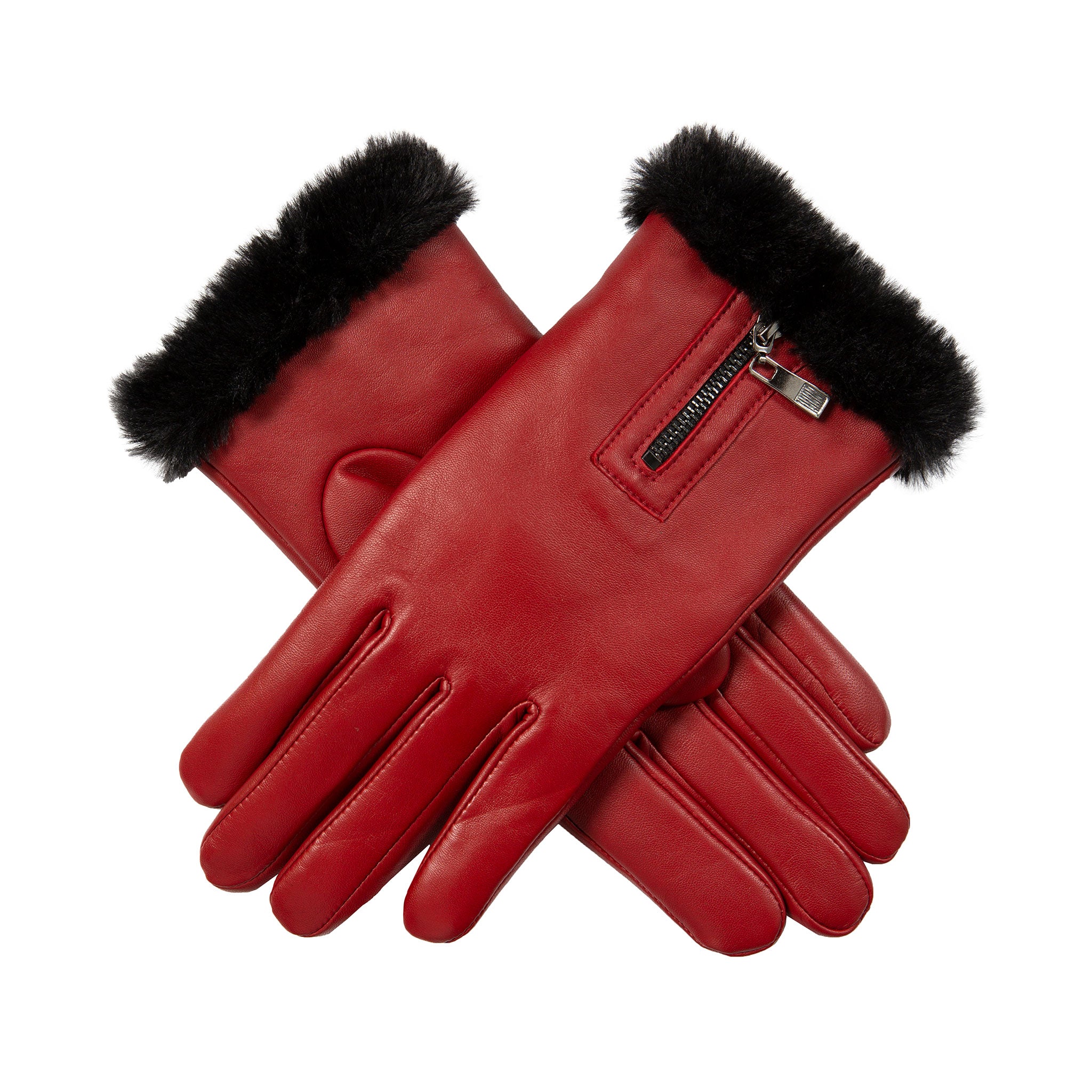 Women's Touchscreen Lined Leather Gloves with Zip | Dents