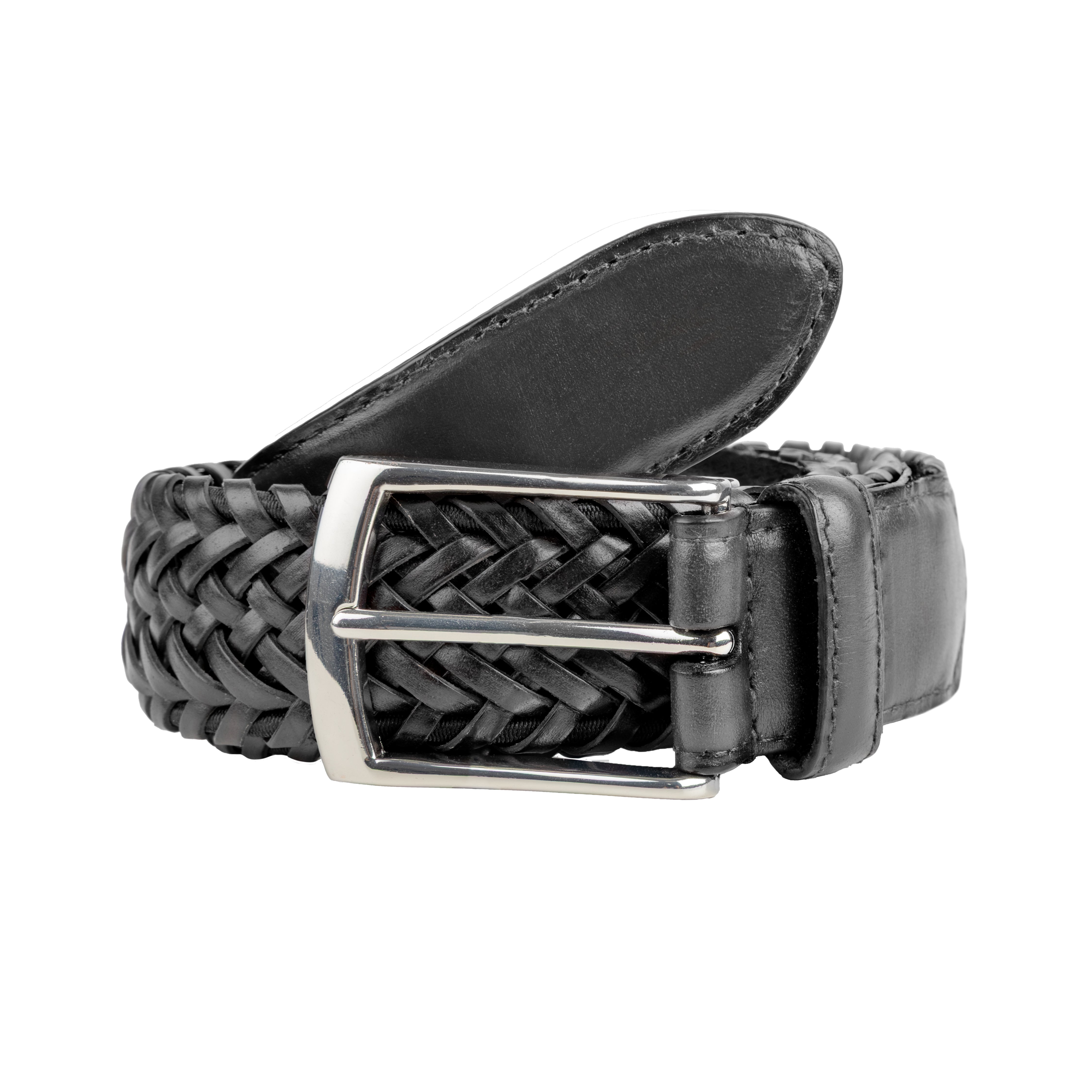 Ceinture en cuir tressé pour hommes avec boucle en nickel satiné