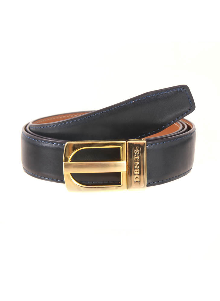 Ceinture en cuir reversible pour hommes avec boucle doree et nickel Dents