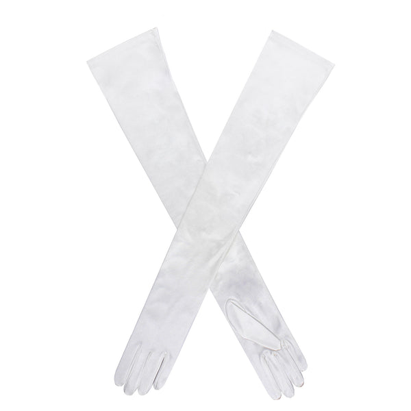 NebulaGlam Gant De Soirée Femme, Gant Long Satin, Année 1920 Style Classique Pour Mariage Soirée Opéra Taille Élastique, Gants Sexy Femmes De Mariage De Bal Gants D'opéra (Blanc