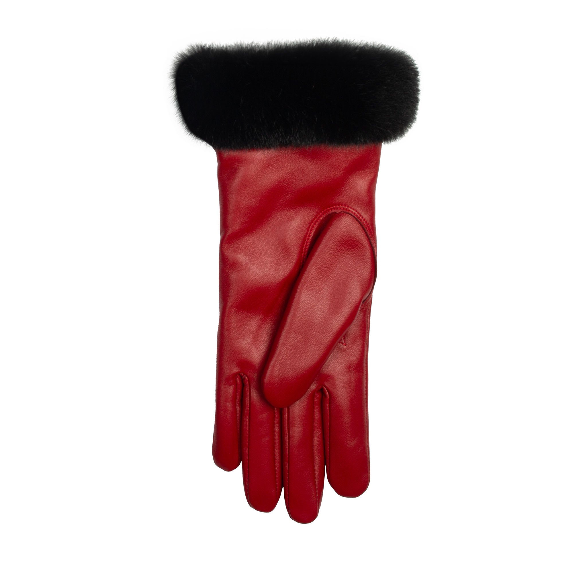 Women's Faux Fur-Lined Leather Gloves with Stitch Detail and Faux