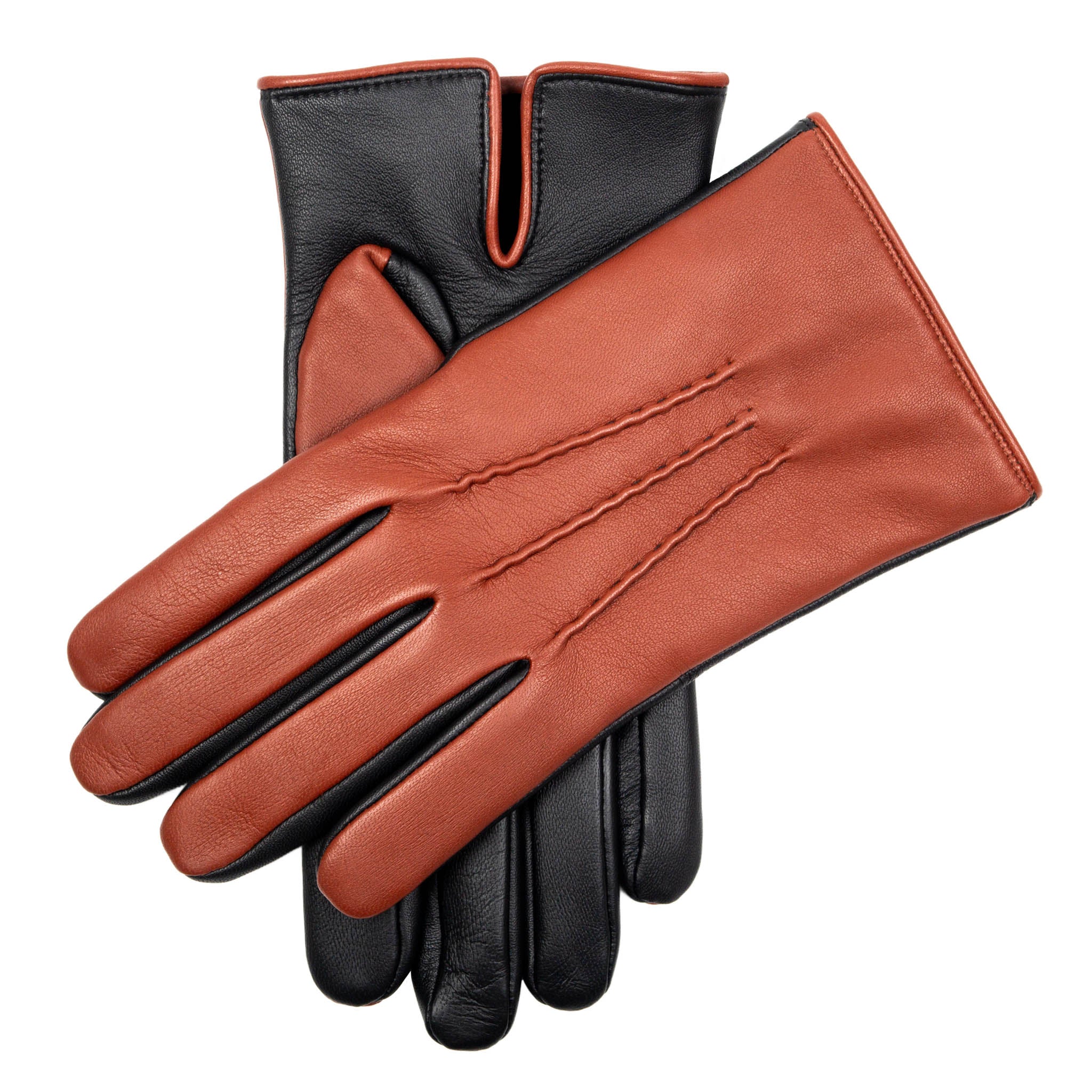 Gants en cuir à écran tactile bicolores pour hommes, doublés en