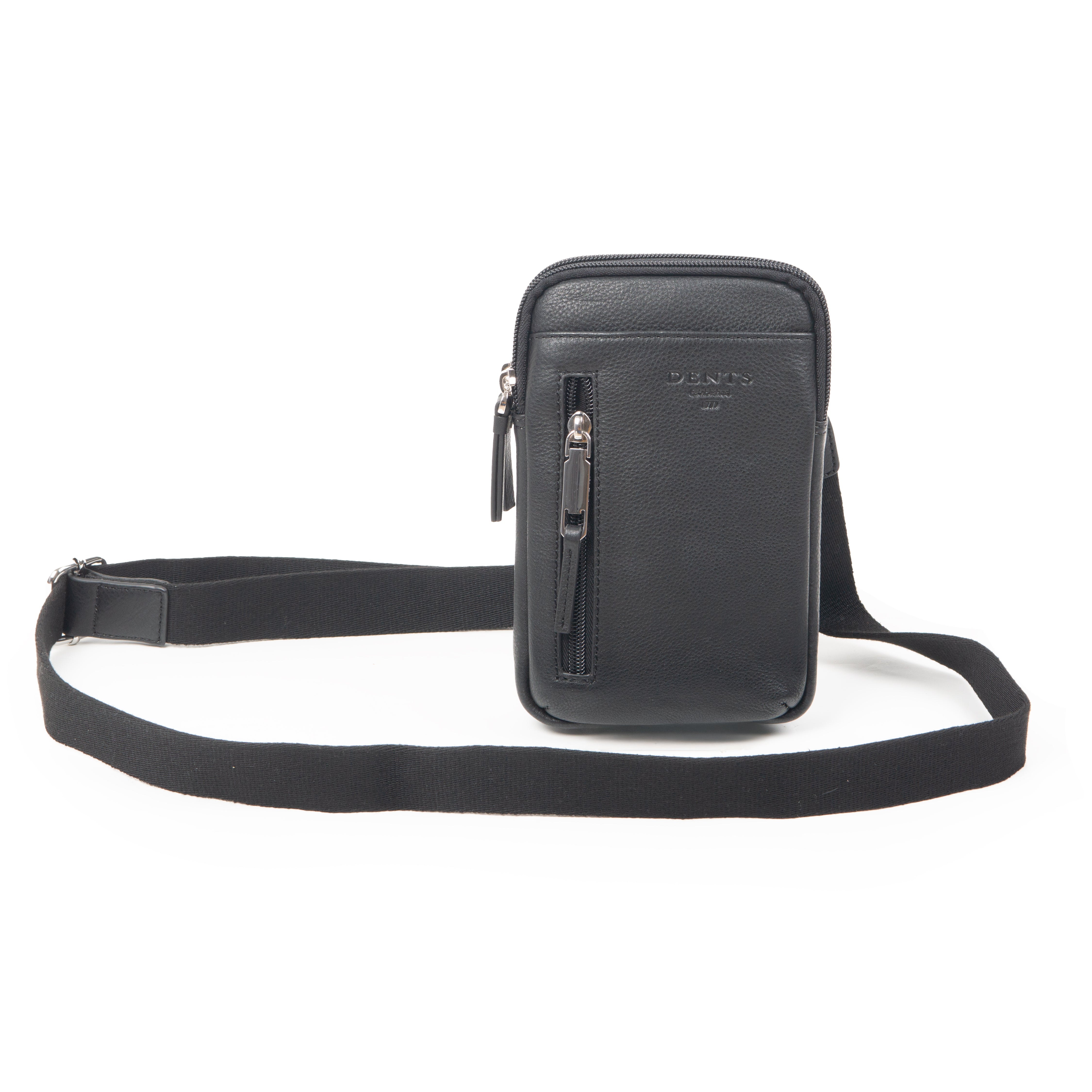 Sacoche Bandoulière / Ceinture En Cuir Pour Homme - Noir - 3 Compartiments - Taille M