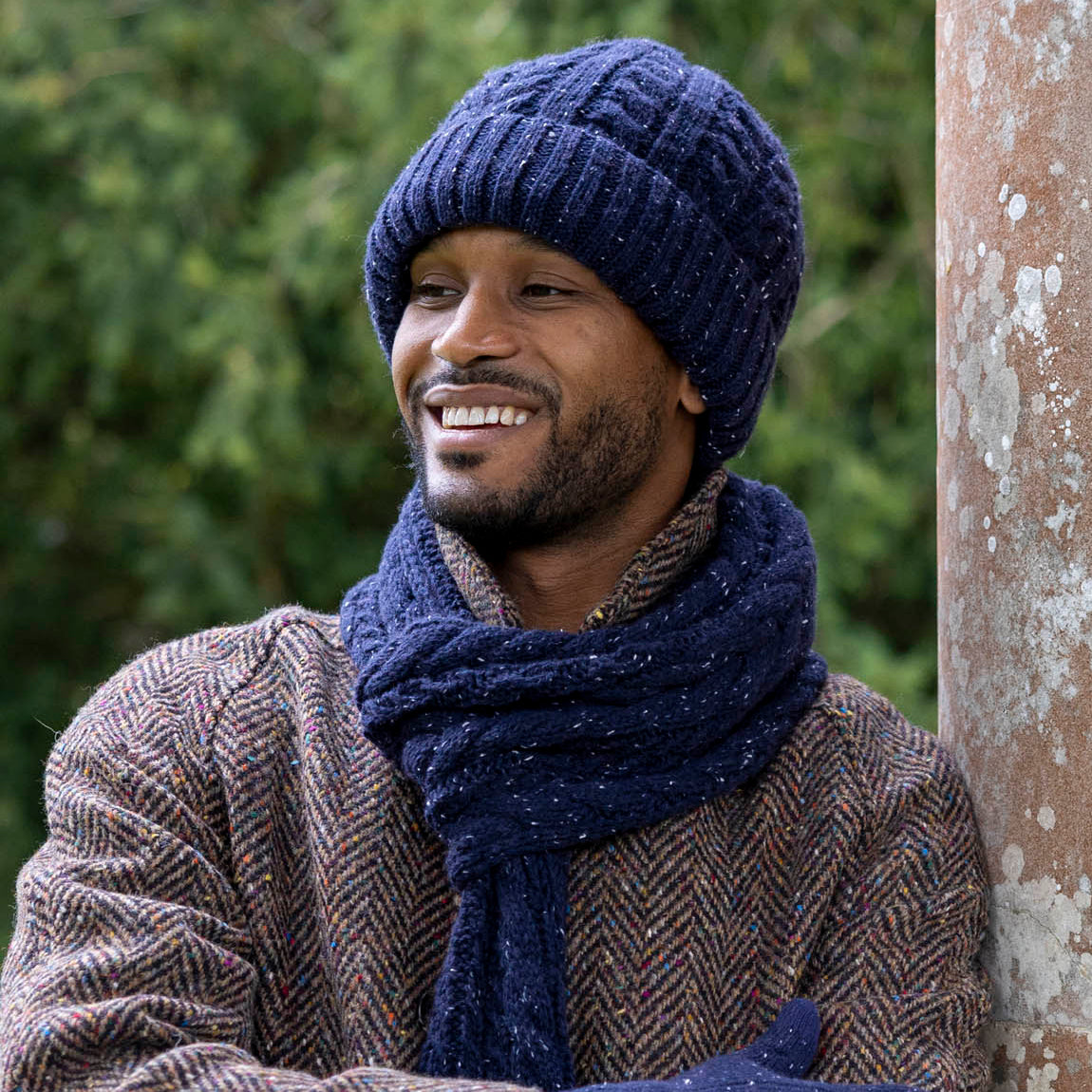 Écharpe en tricot torsadé pour hommes avec fil chiné | Dents