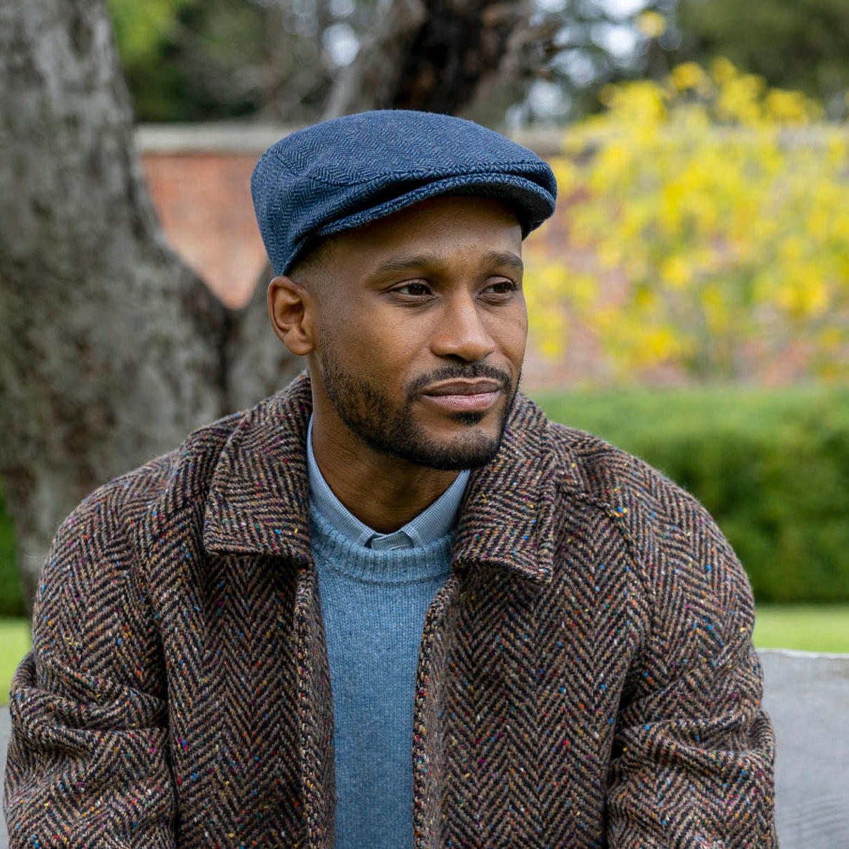 Casquette plate en tweed chevron pour hommes | Dents
