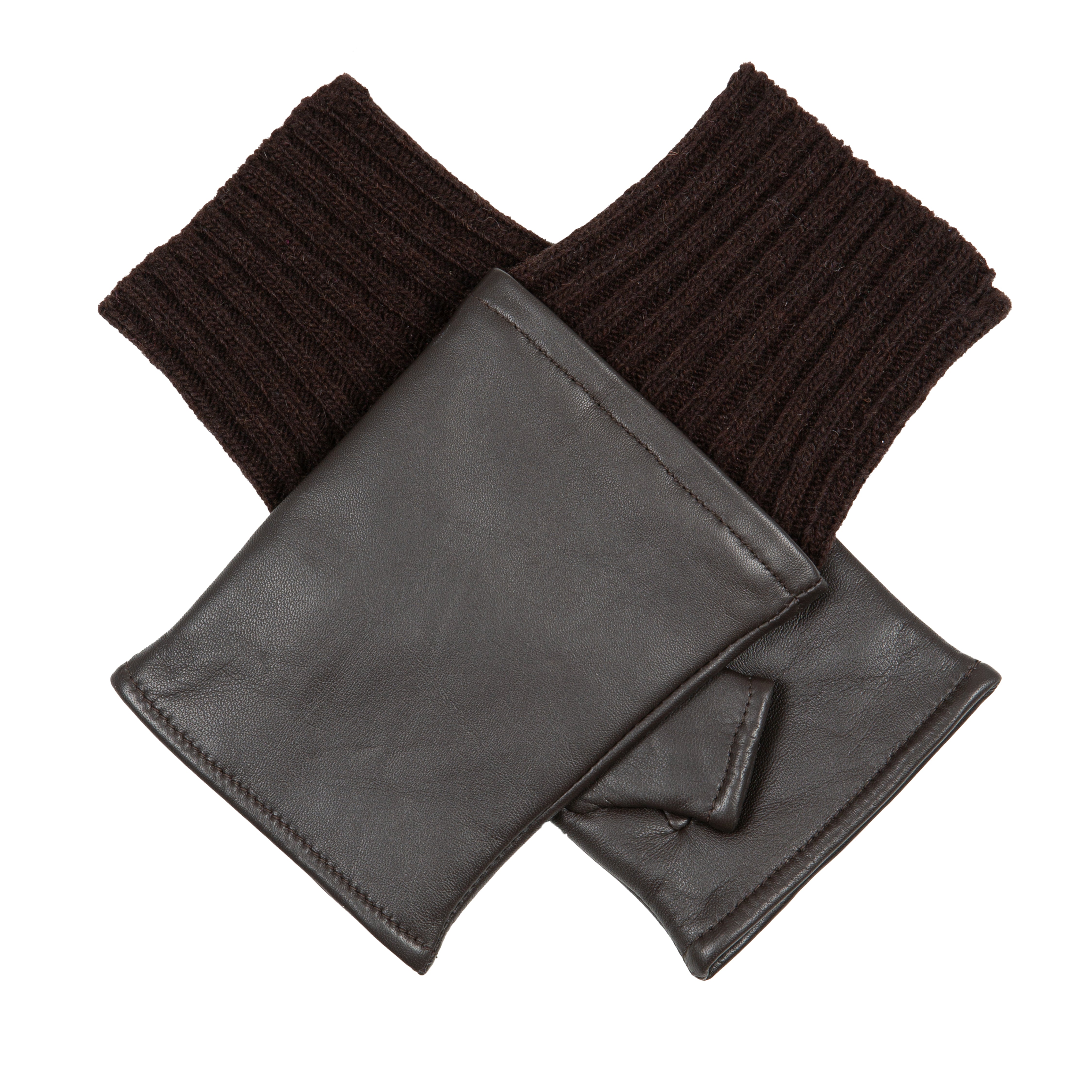 Women's Fingerless Wool Blend-Lined Leather Mittens with Knitted