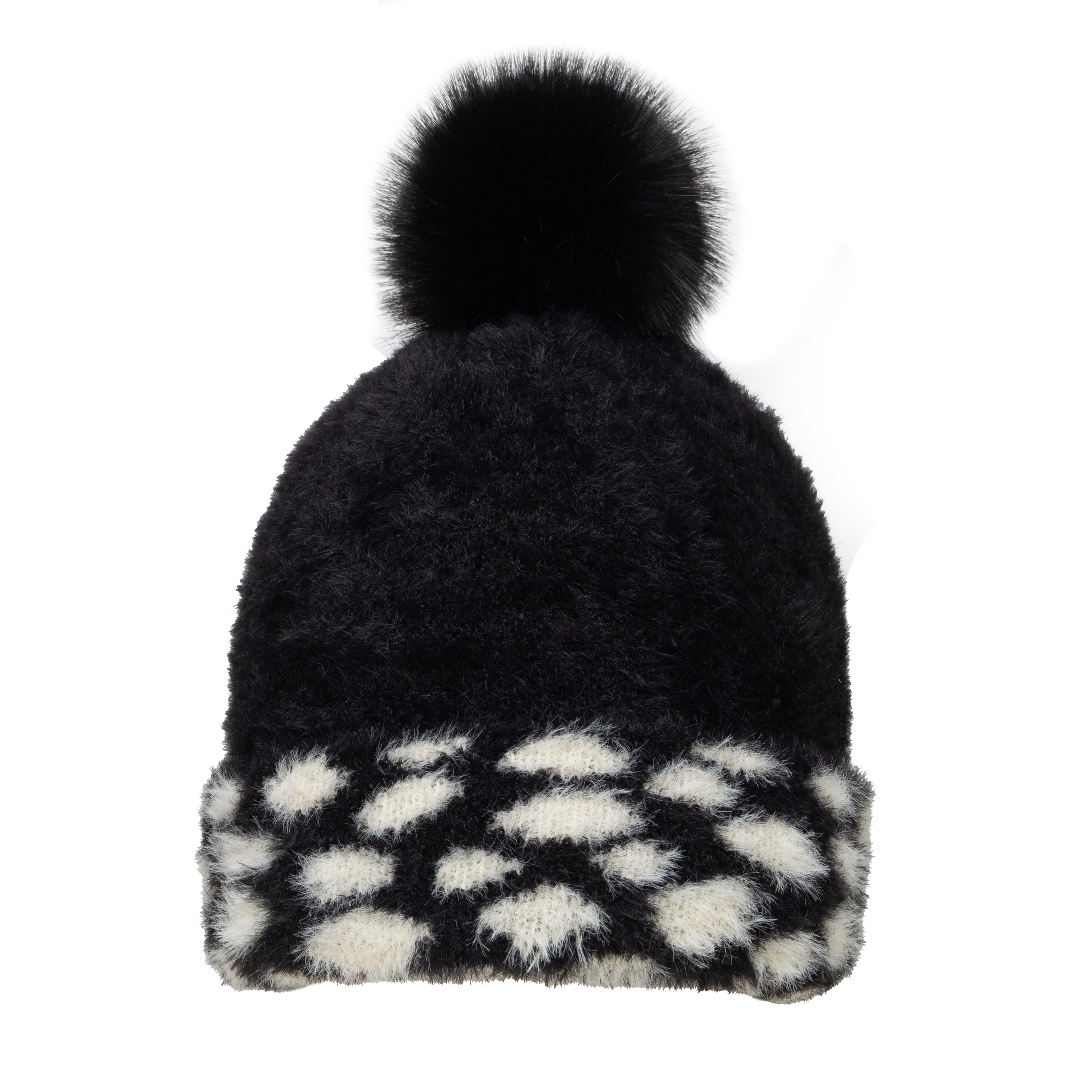 Pompon Fourrure Loup – 15 Cm – Blanc/noir – Longues Pointes – Neuf