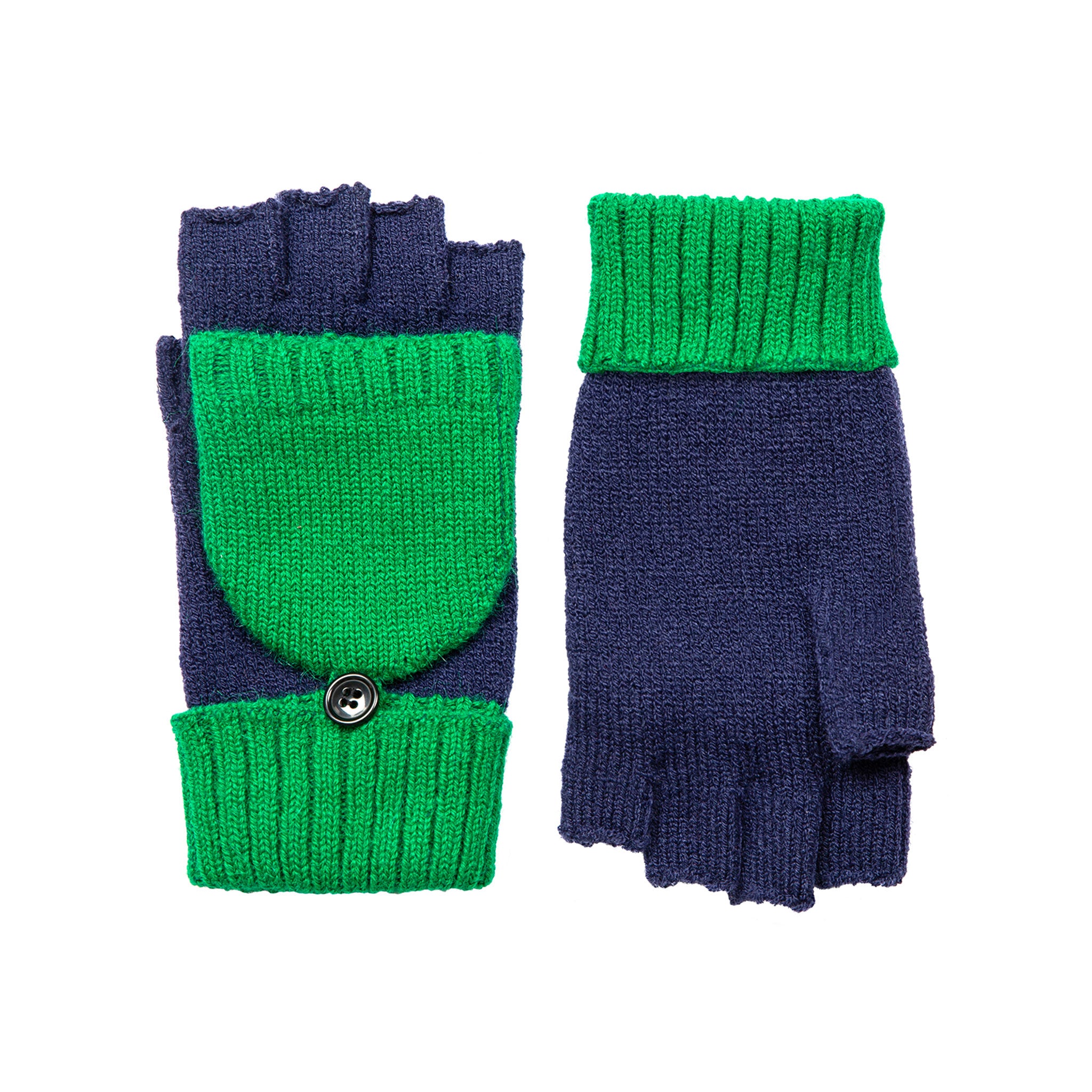 Women s Two Tone Knitted Fingerless Gloves with Mitten Flap Dents