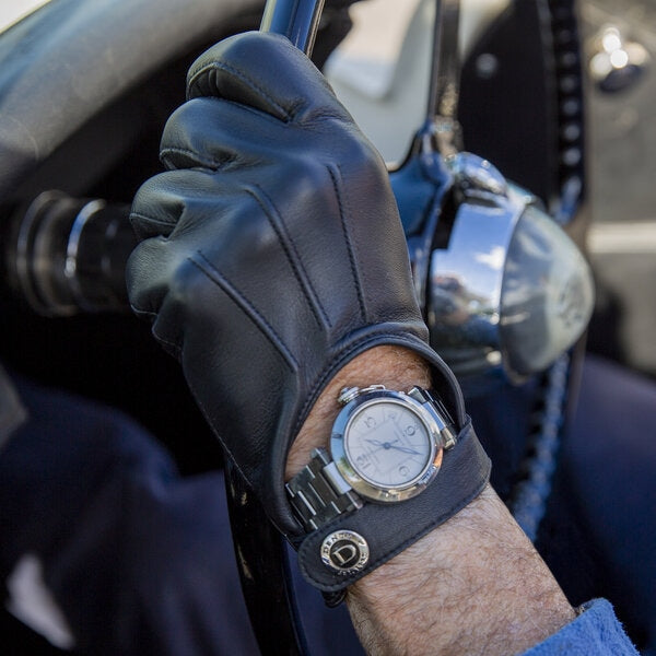 Gants de conduite en cuir pour hommes avec découpe pour montre