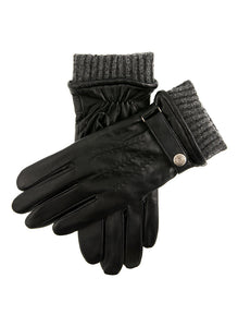 Gants en cuir à doigts courts doublés de laine mélangée à écran tactile pour hommes